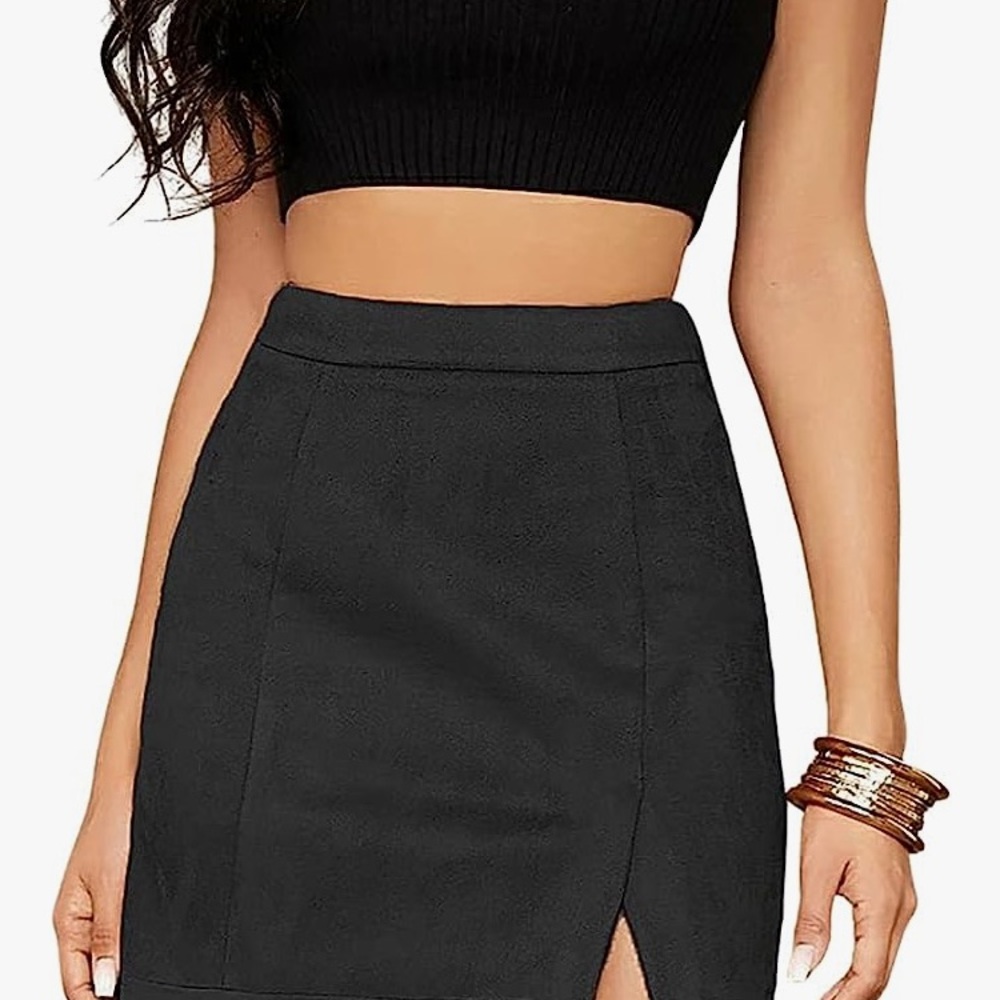 Women's High Waist Faux Suede Side Split Bodycon Short Mini Skirt